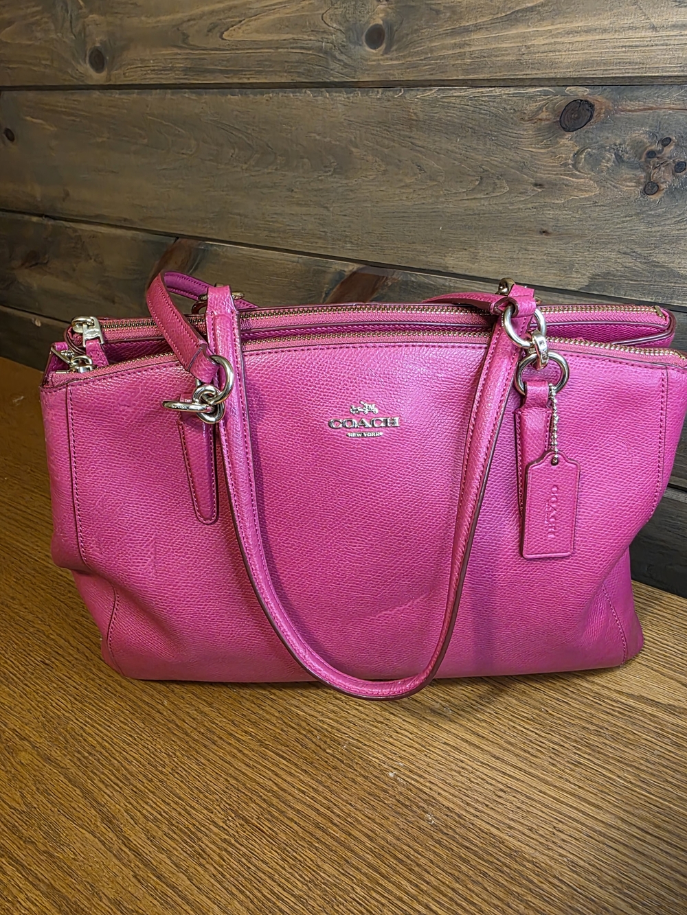Coach Pink Pebbled Leather Shoulder Tote